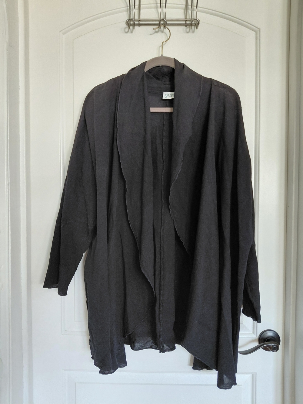 Oh My Gauze! Black Cotton Waterfall Open Front Cardigan Size L/XL